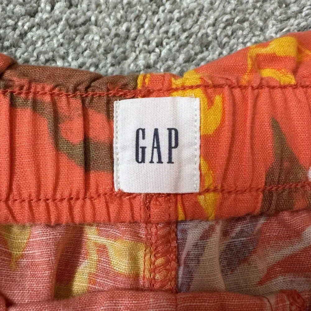 Gap Paperbag Pull Shorts Womens Small Orange Tropical Floral Linen Blend Summer